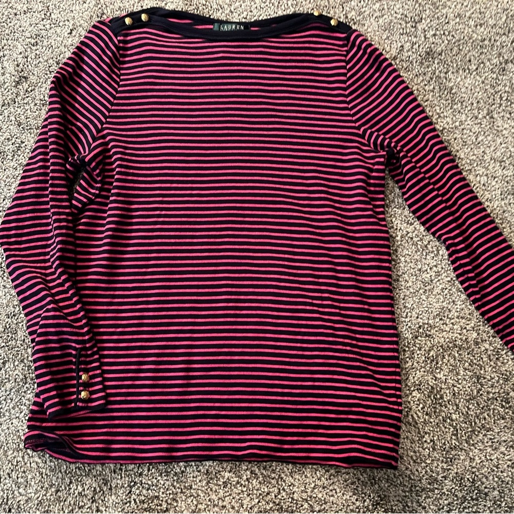 Ralph Lauren Red and Black Striped Long Sleeve Top